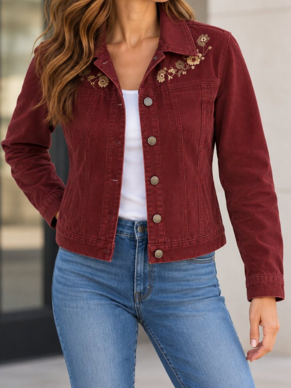 Vintage 90s Embroidered Corduroy Jacket MEDIUM